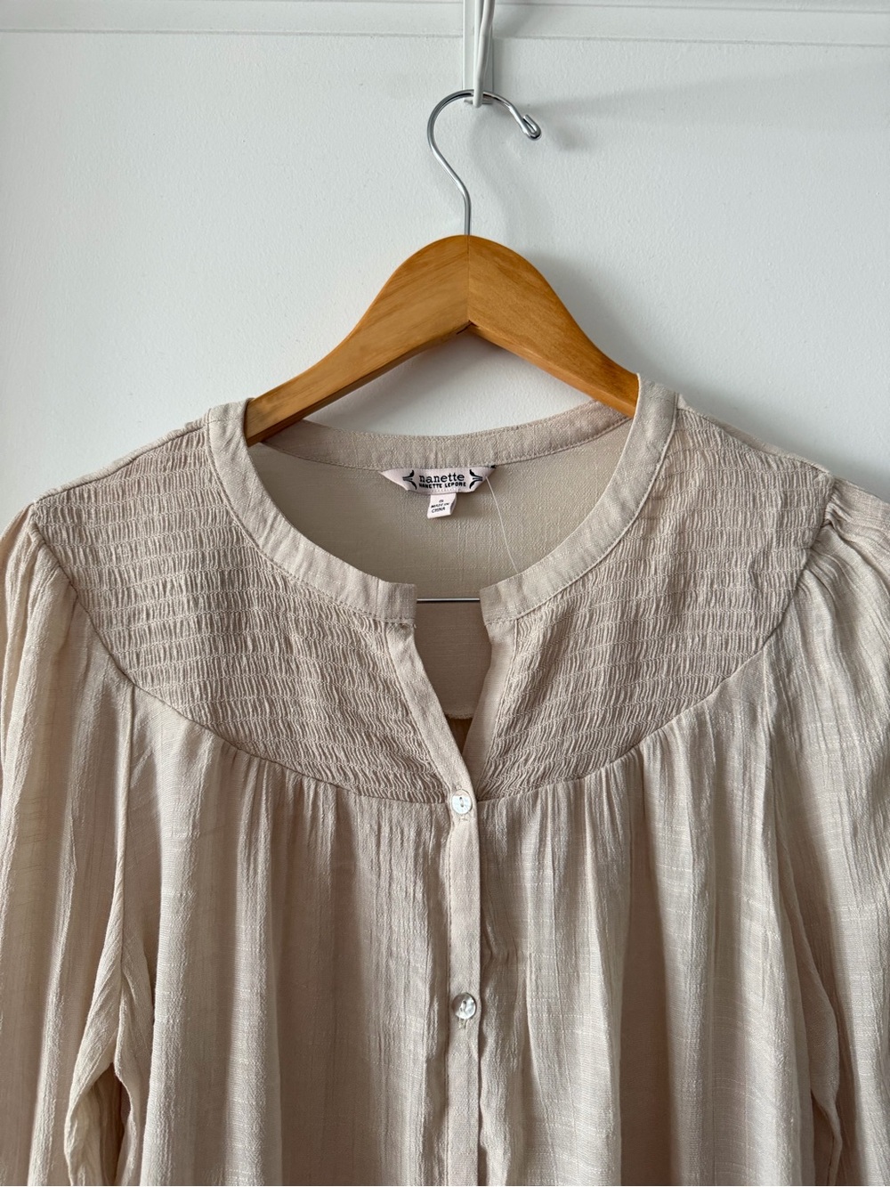 Cream Textured Yoke Button-Up Blouse